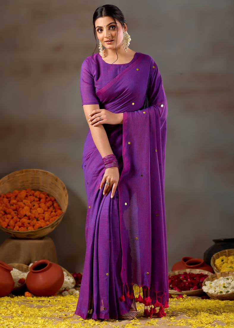 Raag varnam purple handloom gini cotton saree