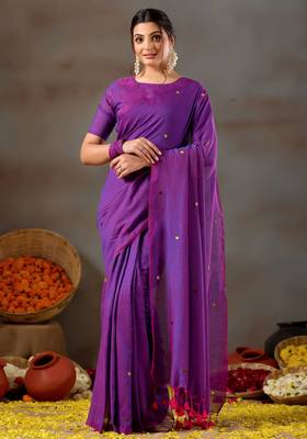 Raag varnam purple handloom gini cotton saree 4