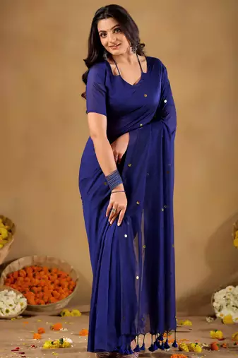 Raag varnam royal blue handloom gini cotton saree