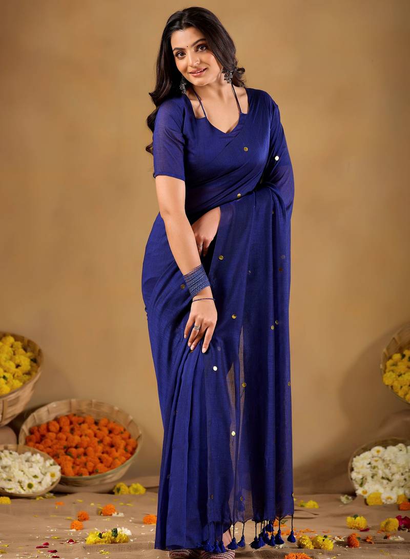 Raag varnam royal blue handloom gini cotton saree