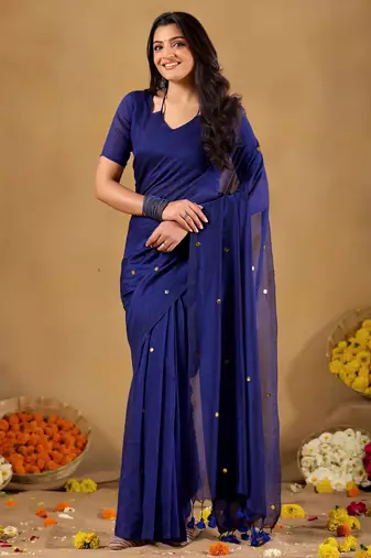 Raag varnam royal blue handloom gini cotton saree