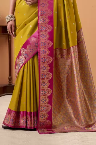 mehendi satin silk blend woven saree with unstitched blouse piece