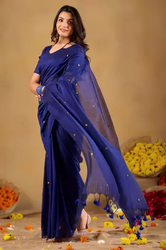 Raag varnam royal blue handloom gini cotton saree