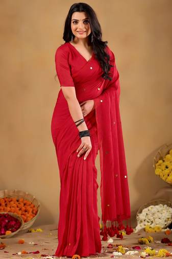 Raag varnam red handloom gini cotton saree