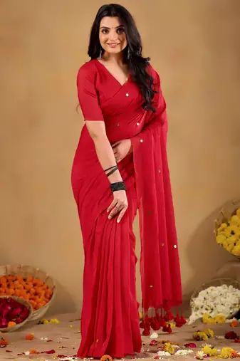 Raag varnam red handloom gini cotton saree