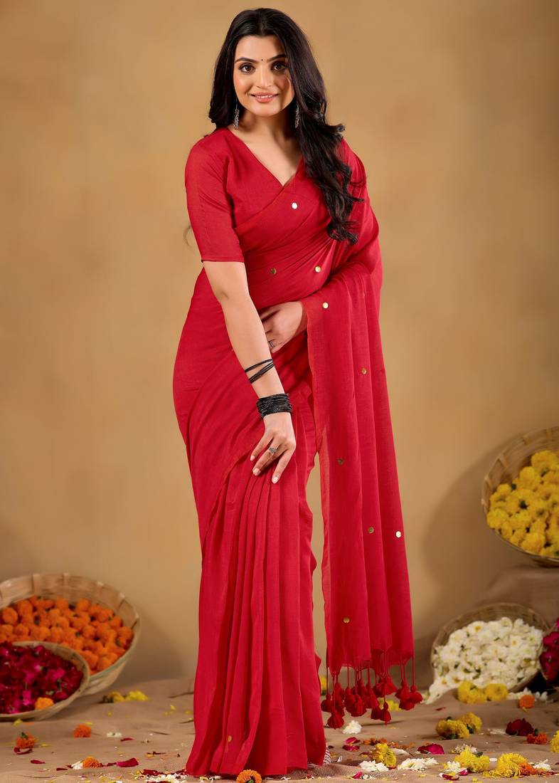 Raag varnam red handloom gini cotton saree