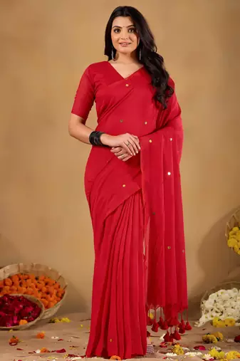 Raag varnam red handloom gini cotton saree