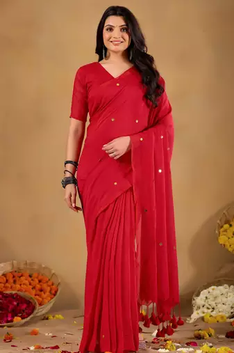 Raag varnam red handloom gini cotton saree
