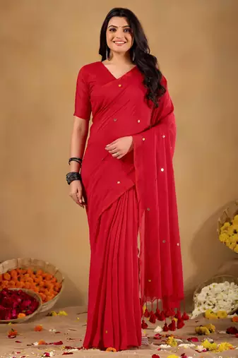 Raag varnam red handloom gini cotton saree