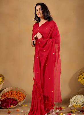 Raag varnam red handloom gini cotton saree 6