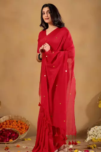 Raag varnam red handloom gini cotton saree