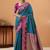 teal satin silk blend woven saree with unstitched blouse piece