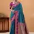 teal satin silk blend woven saree with unstitched blouse piece
