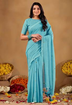 Raag varnam sky handloom gini cotton saree 4