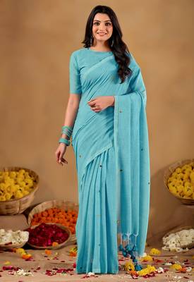 Raag varnam sky handloom gini cotton saree 5