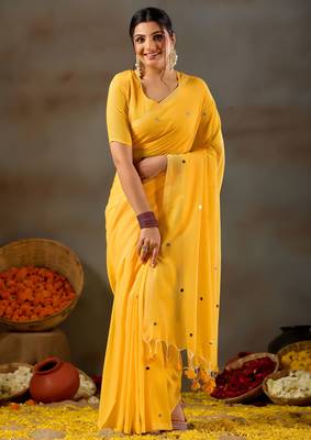 Raag varnam yellow handloom gini cotton saree 1