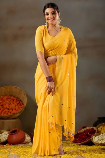 Raag varnam yellow handloom gini cotton saree