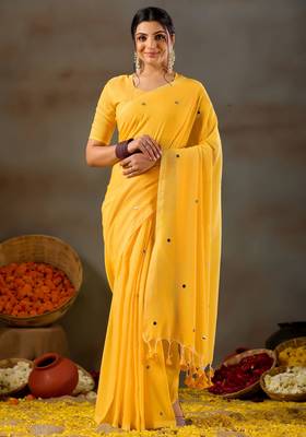 Raag varnam yellow handloom gini cotton saree 3