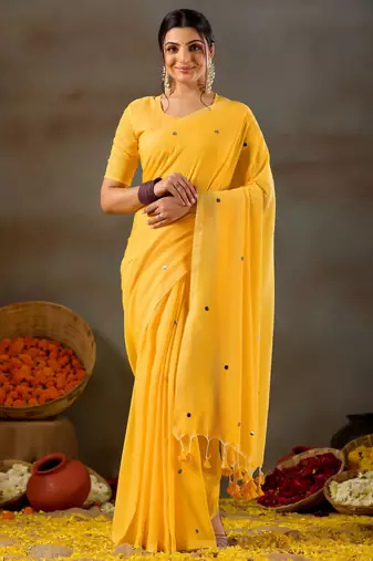 Raag varnam yellow handloom gini cotton saree