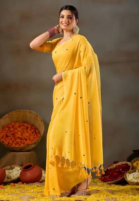 Raag varnam yellow handloom gini cotton saree 4