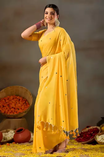 Raag varnam yellow handloom gini cotton saree