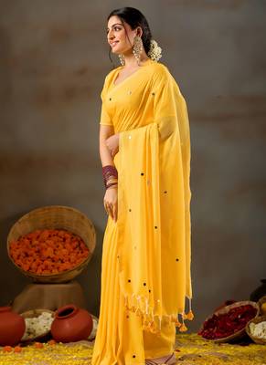 Raag varnam yellow handloom gini cotton saree 5