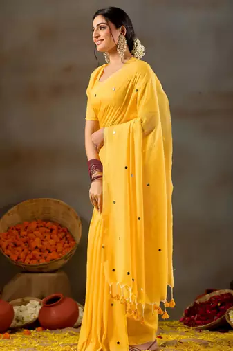 Raag varnam yellow handloom gini cotton saree