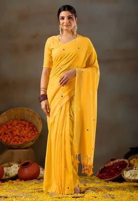 Raag varnam yellow handloom gini cotton saree 6