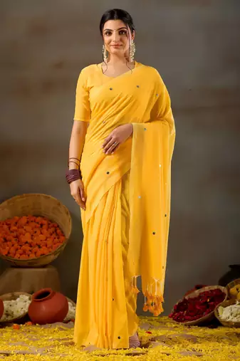 Raag varnam yellow handloom gini cotton saree