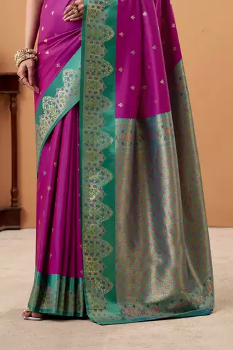 purple satin silk blend woven saree with unstitched blouse piece