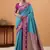 blue satin silk blend woven saree with unstitched blouse piece