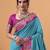 blue satin silk blend woven saree with unstitched blouse piece