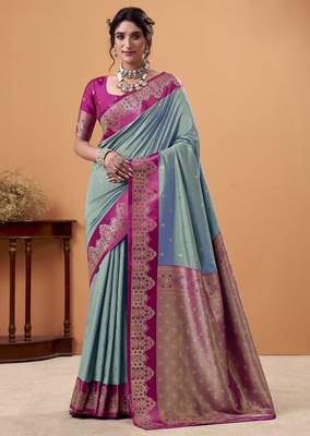 greytin silk blend woven saree with unstitched blouse piece 1