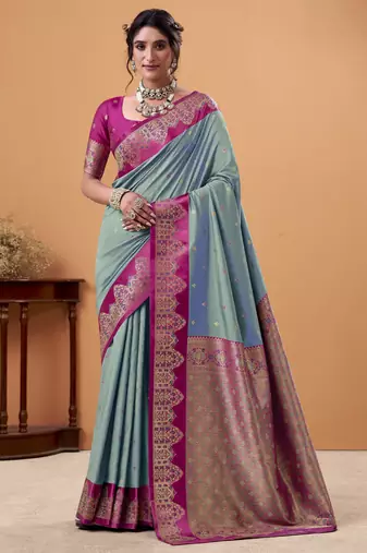 greytin silk blend woven saree with unstitched blouse piece