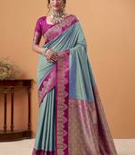 greytin silk blend woven saree with unstitched blouse piece
