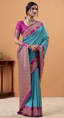 greytin silk blend woven saree with unstitched blouse piece 2