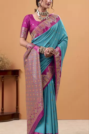 greytin silk blend woven saree with unstitched blouse piece