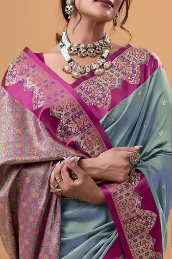 greytin silk blend woven saree with unstitched blouse piece