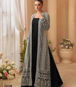 Black chinon free size stitched anarkali suit with embroidery & sequence work