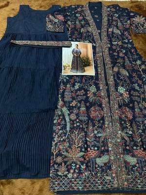 Navy chinon free size stitched anarkali suit with embroidered sequin  2