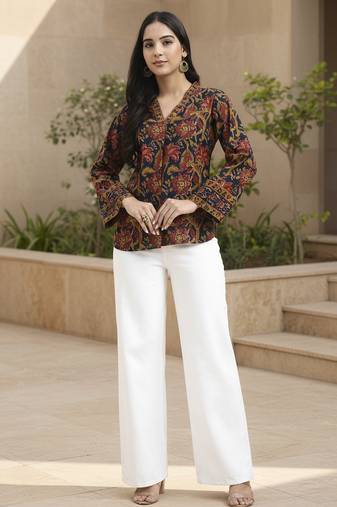  navy blue cotton regular top