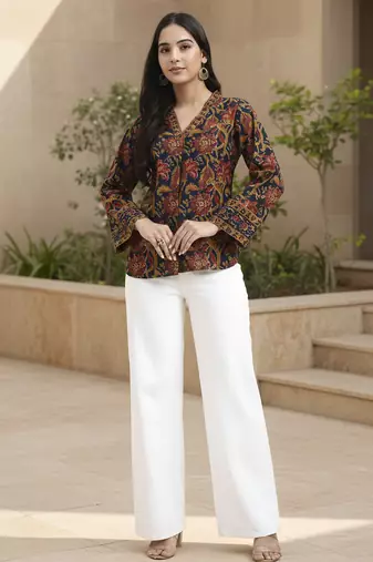  navy blue cotton regular top