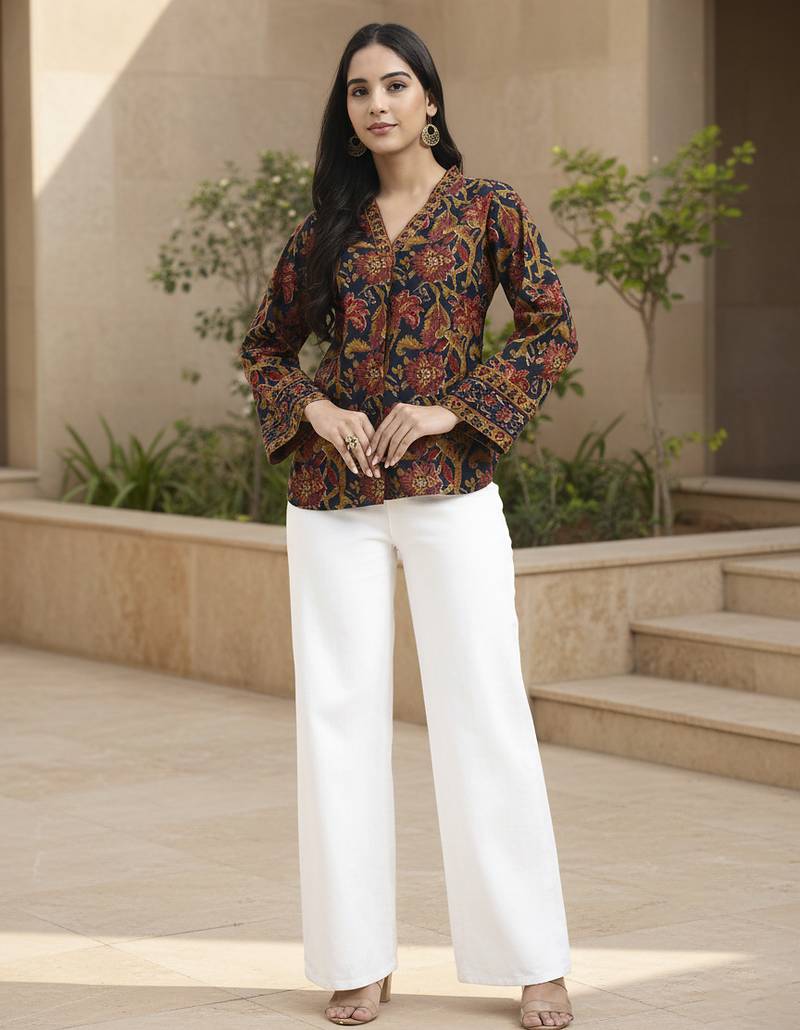  navy blue cotton regular top