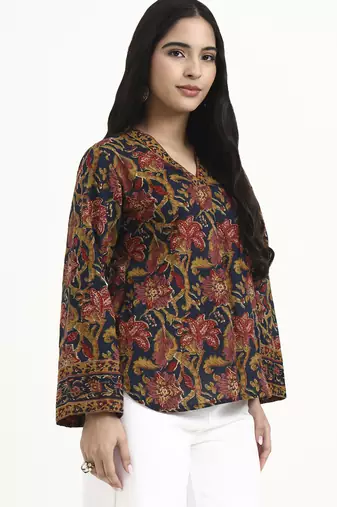  navy blue cotton regular top