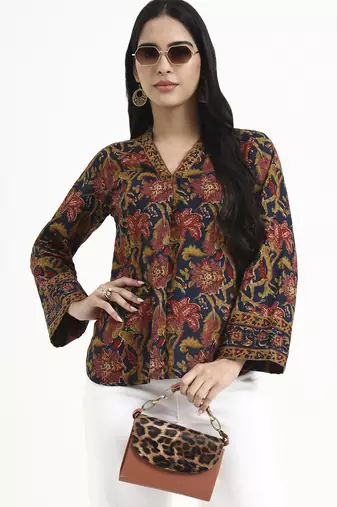  navy blue cotton regular top