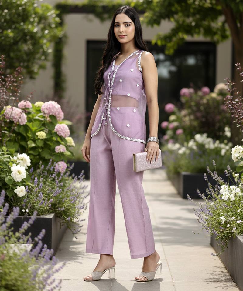  lavender organza western style co-ord set