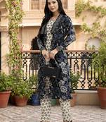  cream printed pure cotton straight black including jacket-style co-ord set