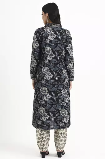  cream printed pure cotton straight black including jacket-style co-ord set