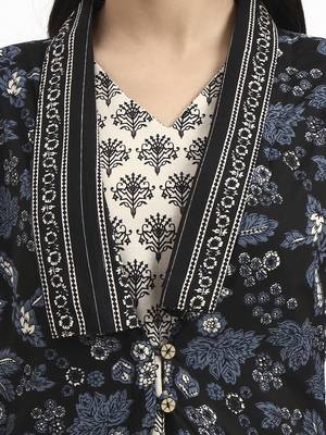  cream printed pure cotton straight black including jacket-style co-ord set 4