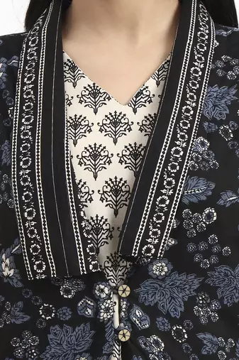  cream printed pure cotton straight black including jacket-style co-ord set